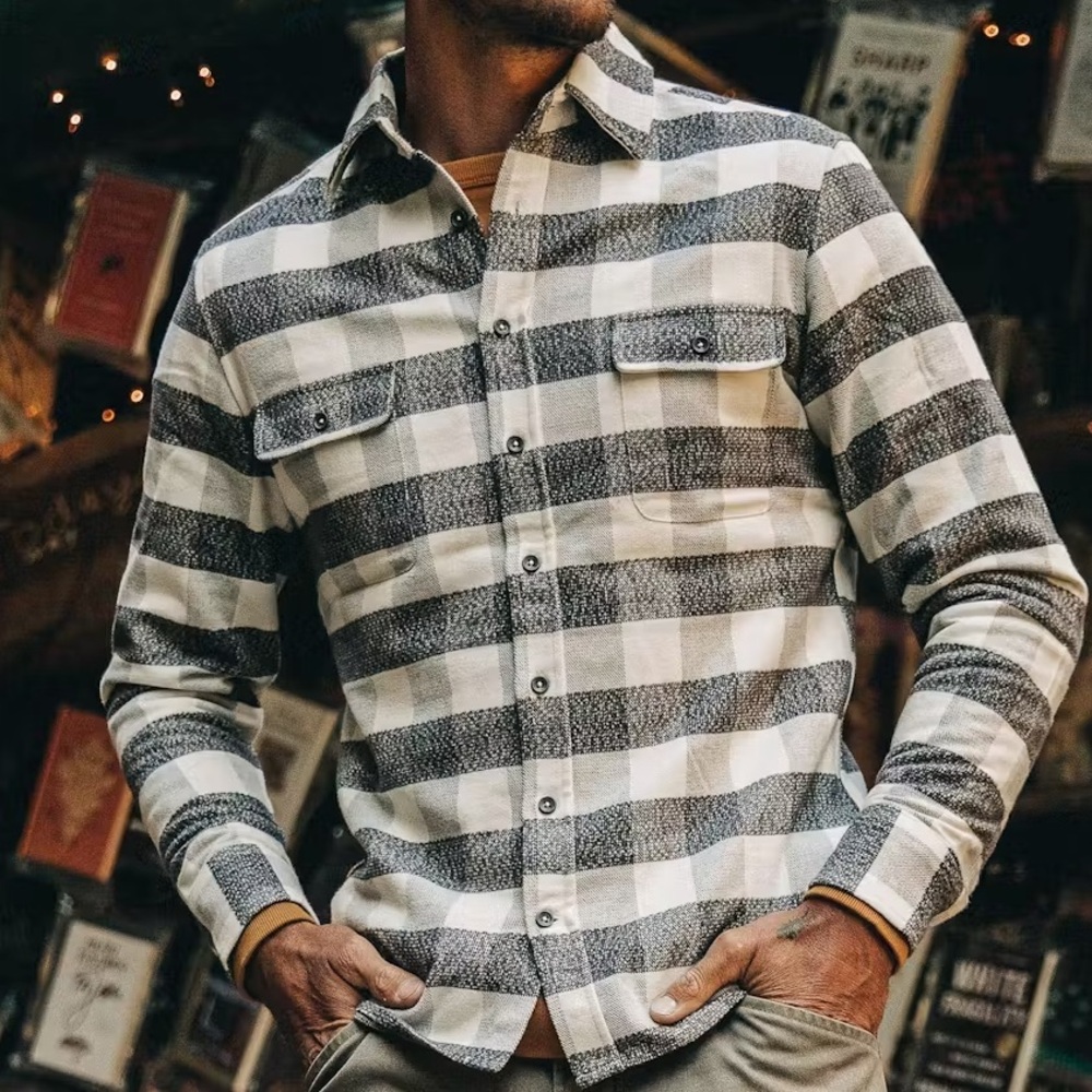Taylor Stitch Yosemite Shirt Birch Buffalo Check Plaid Organic Cotton Flannel 46